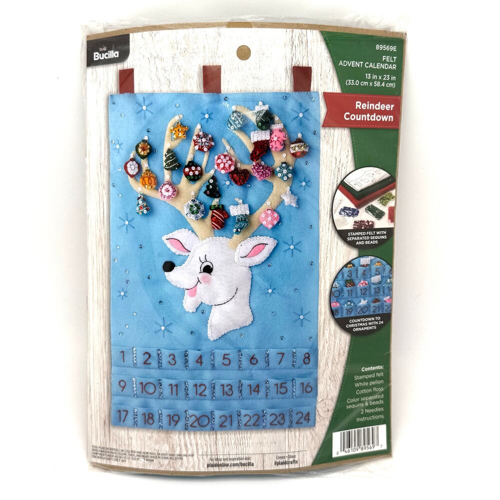 Bucilla Reindeer Countdown Felt Craft Kit Sequin Beads Christmas Advent Calendar